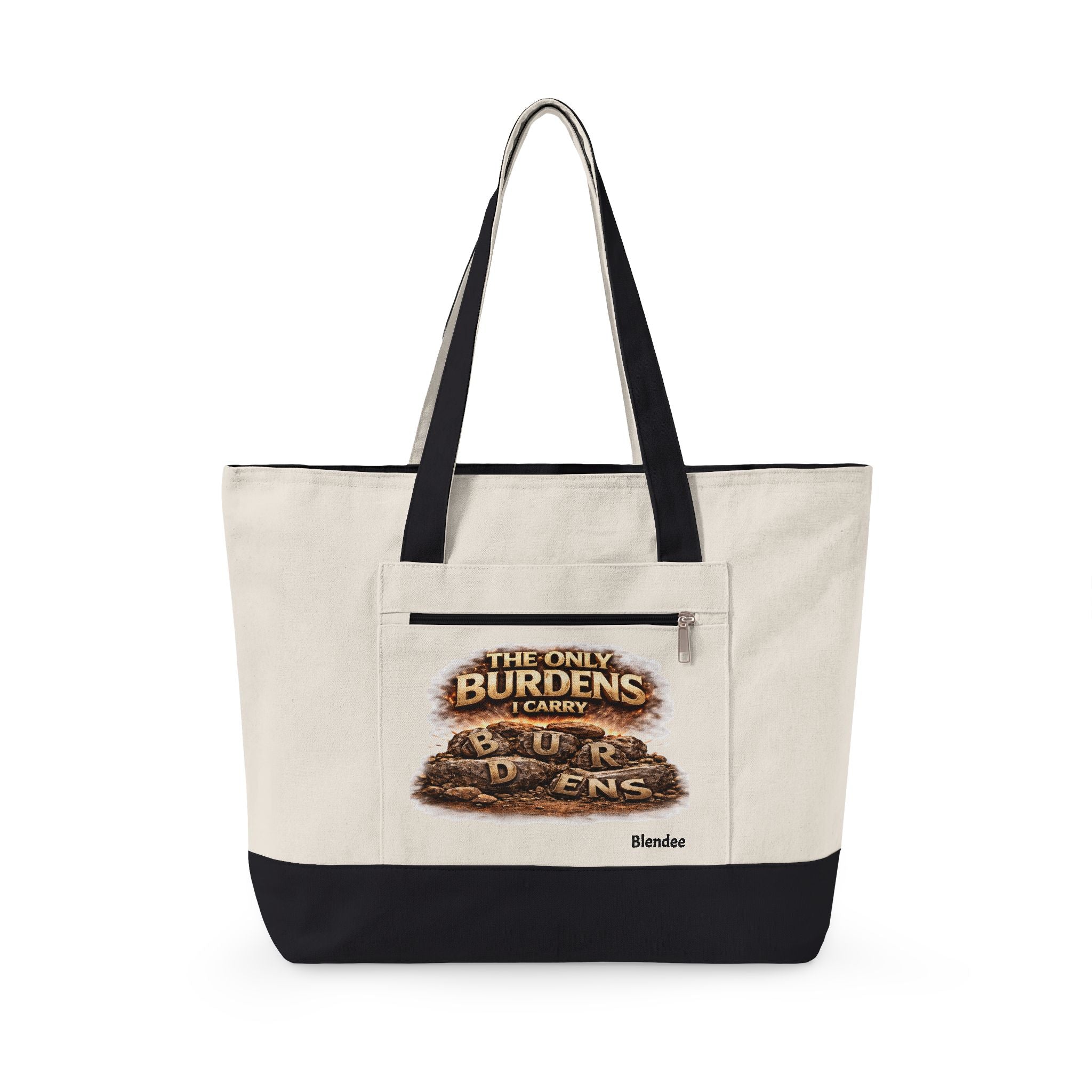 Canvas Tote Bag – “The Only Burdens I Carry” Rustic Graphic Zippered Shopper