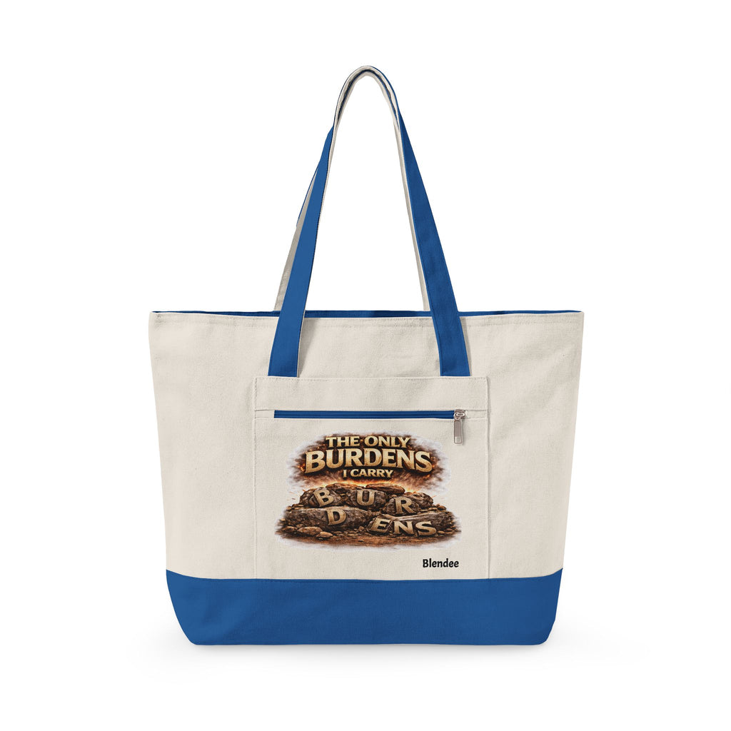 Canvas Tote Bag – “The Only Burdens I Carry” Rustic Graphic Zippered Shopper