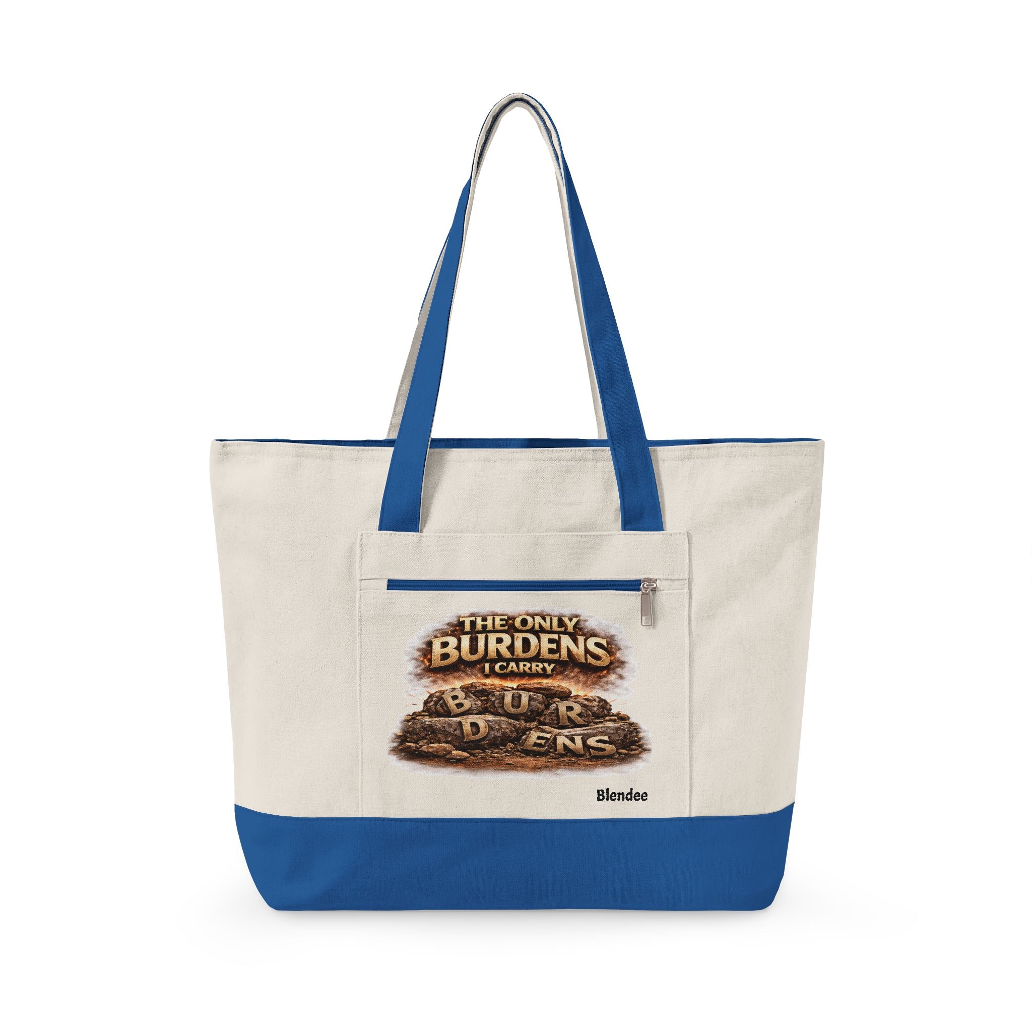 Canvas Tote Bag – “The Only Burdens I Carry” Rustic Graphic Zippered Shopper
