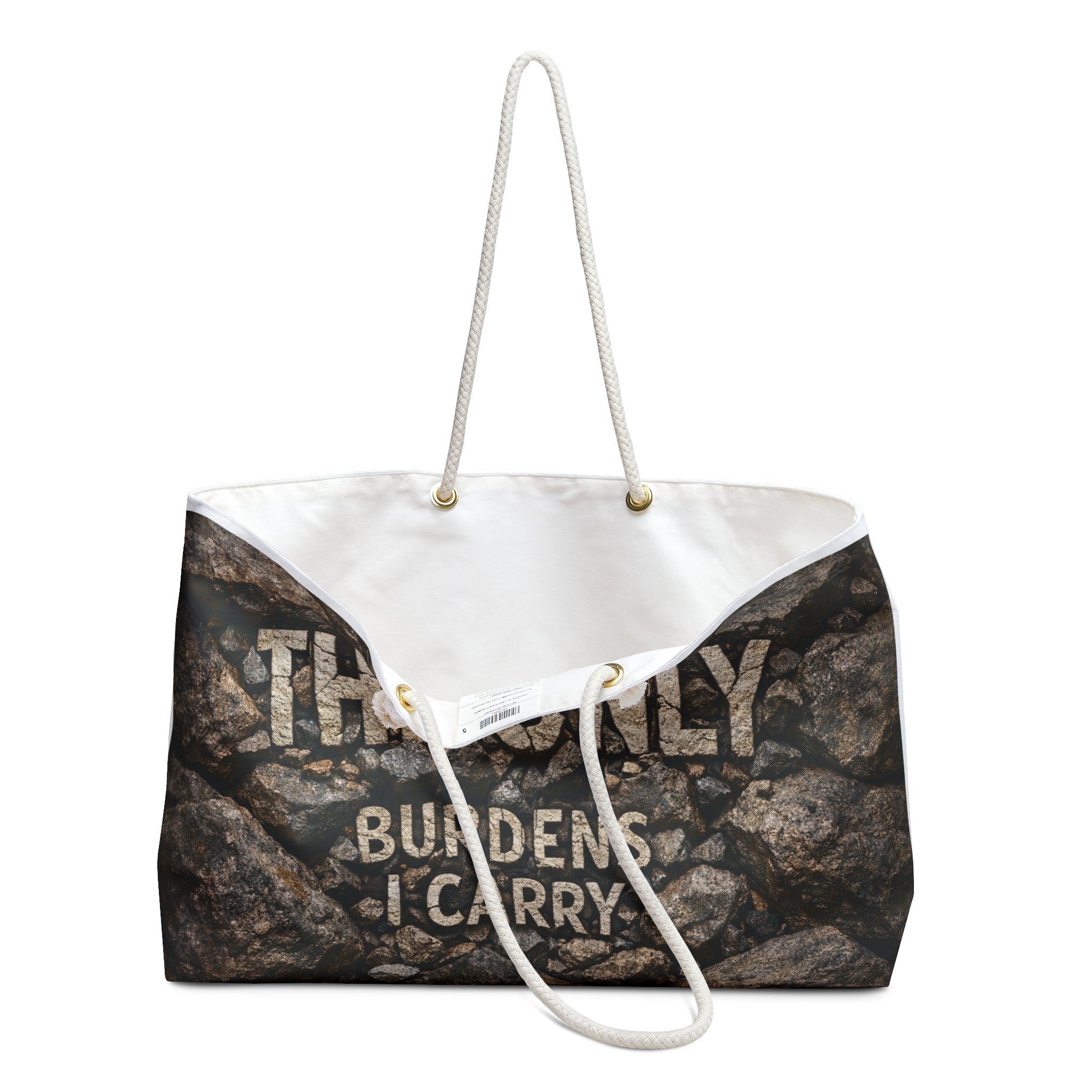 Weekender Bag — "The Only Burdens I Carry" Rock-Texture Travel Tote