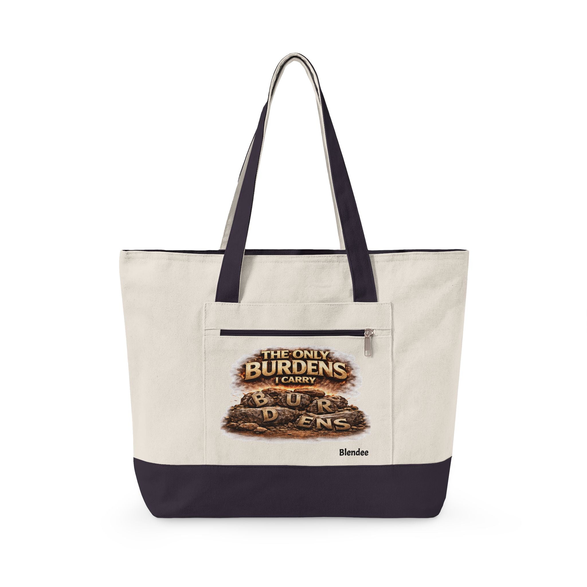 Canvas Tote Bag – “The Only Burdens I Carry” Rustic Graphic Zippered Shopper