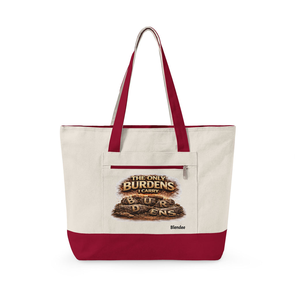 Canvas Tote Bag – “The Only Burdens I Carry” Rustic Graphic Zippered Shopper