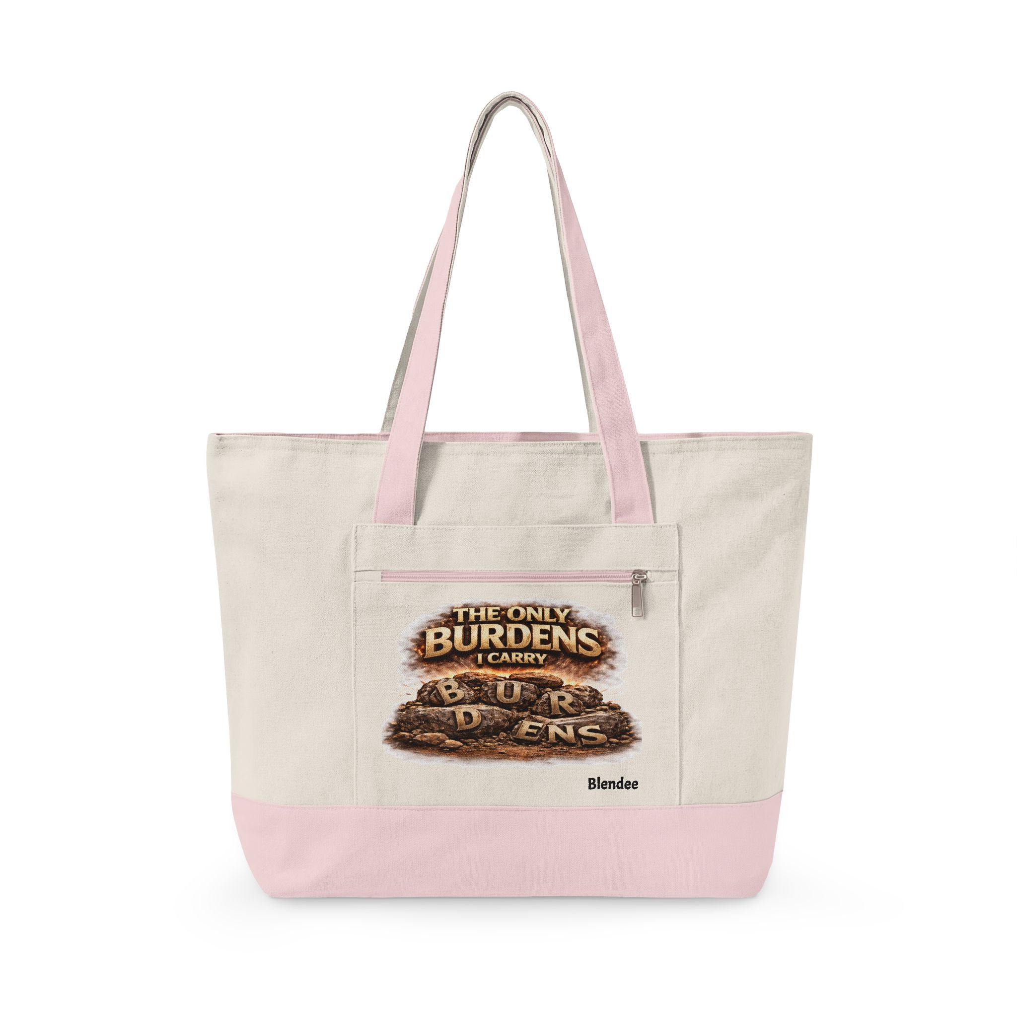 Canvas Tote Bag – “The Only Burdens I Carry” Rustic Graphic Zippered Shopper